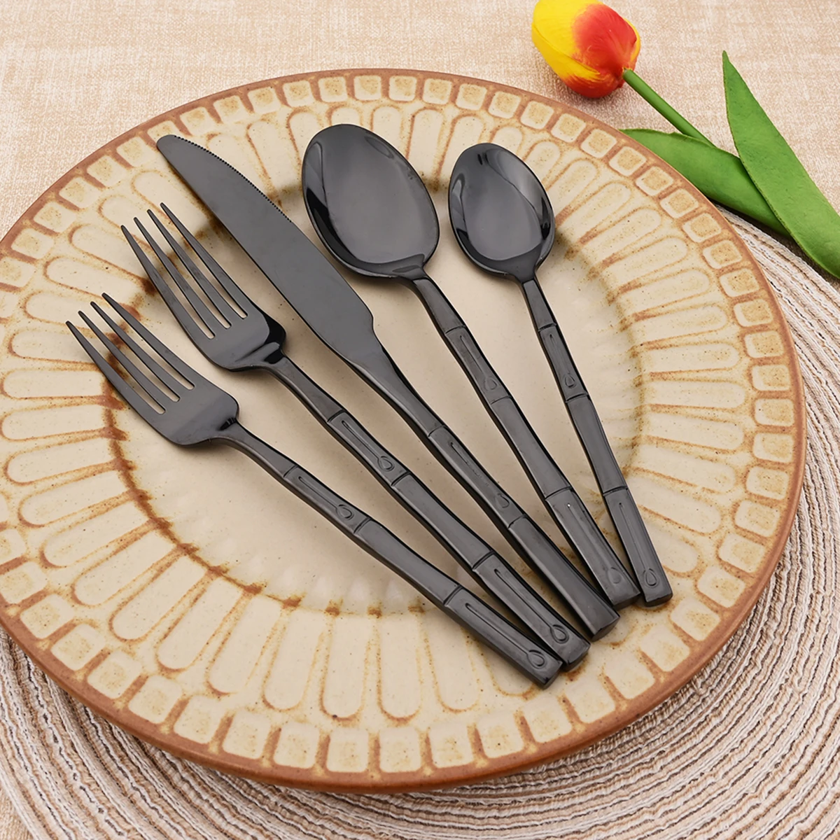 5pcs Knife Fork Spoon Cutlery  - Bamboo Cutlery recension och pris