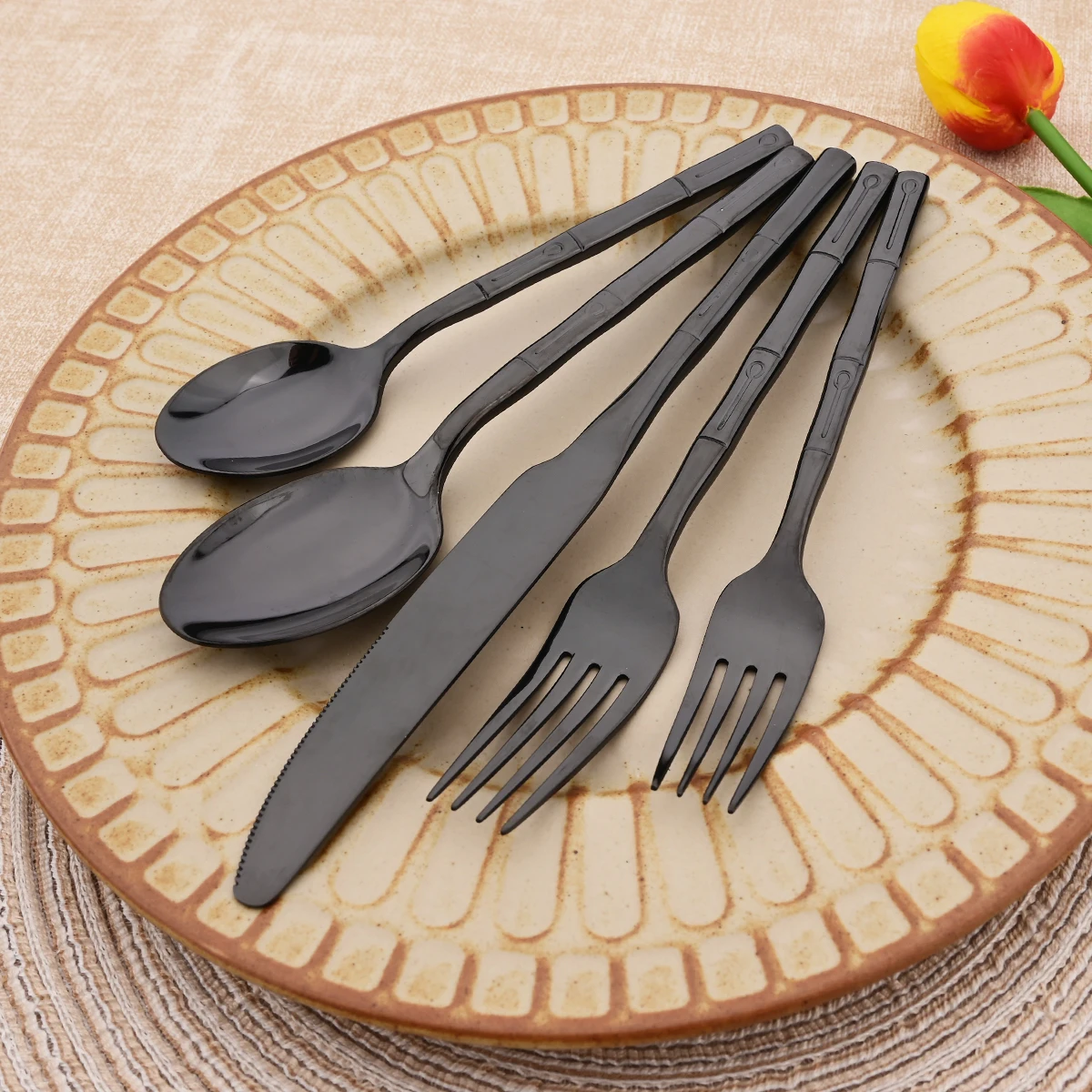 5pcs Knife Fork Spoon Cutlery  - Bamboo Cutlery recension och pris