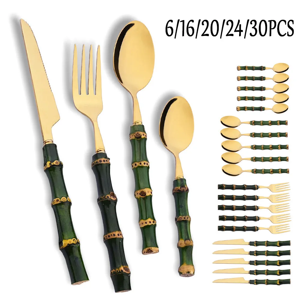 6/16/20/24/30Pcs Green Bamboo  - Bamboo Cutlery recension och pris