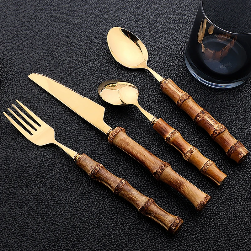 24Pcs Stainless Steel Flatware - Bamboo Cutlery recension och pris